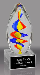 Art Glass Egg Rainbow Spiral With Glass Base