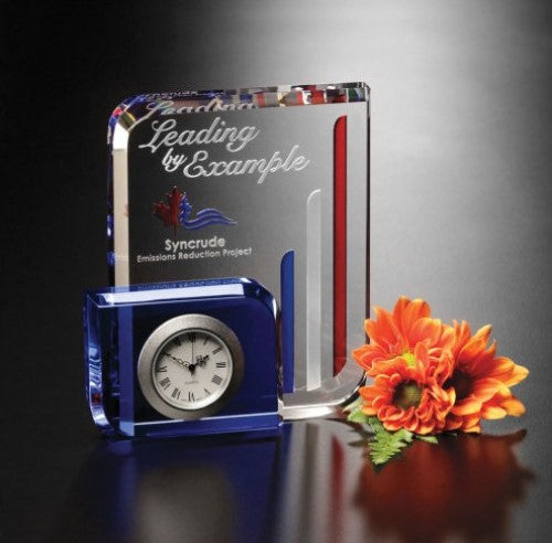 Glass Desk Clock with Blue Accent